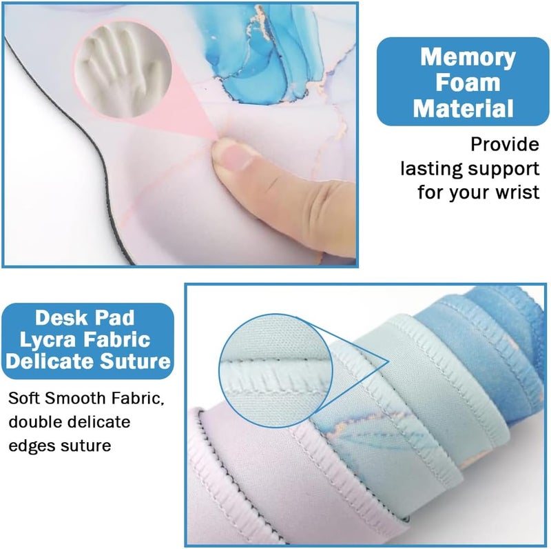 Yunoble 4-in-1 Gaming Mouse Pad Wrist Support Set，Desk Pad + Mouse Pad with Wrist Rest + Keyboard Wrist Rest + Coaster, Ergonomic Design for Home Office Study Game - Blue Marble - Image 4